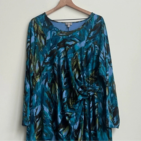 J. Jill Wearever Dress Long Sleeve Stretch Ruched Draped Feather Size 2X - Picture 6 of 13